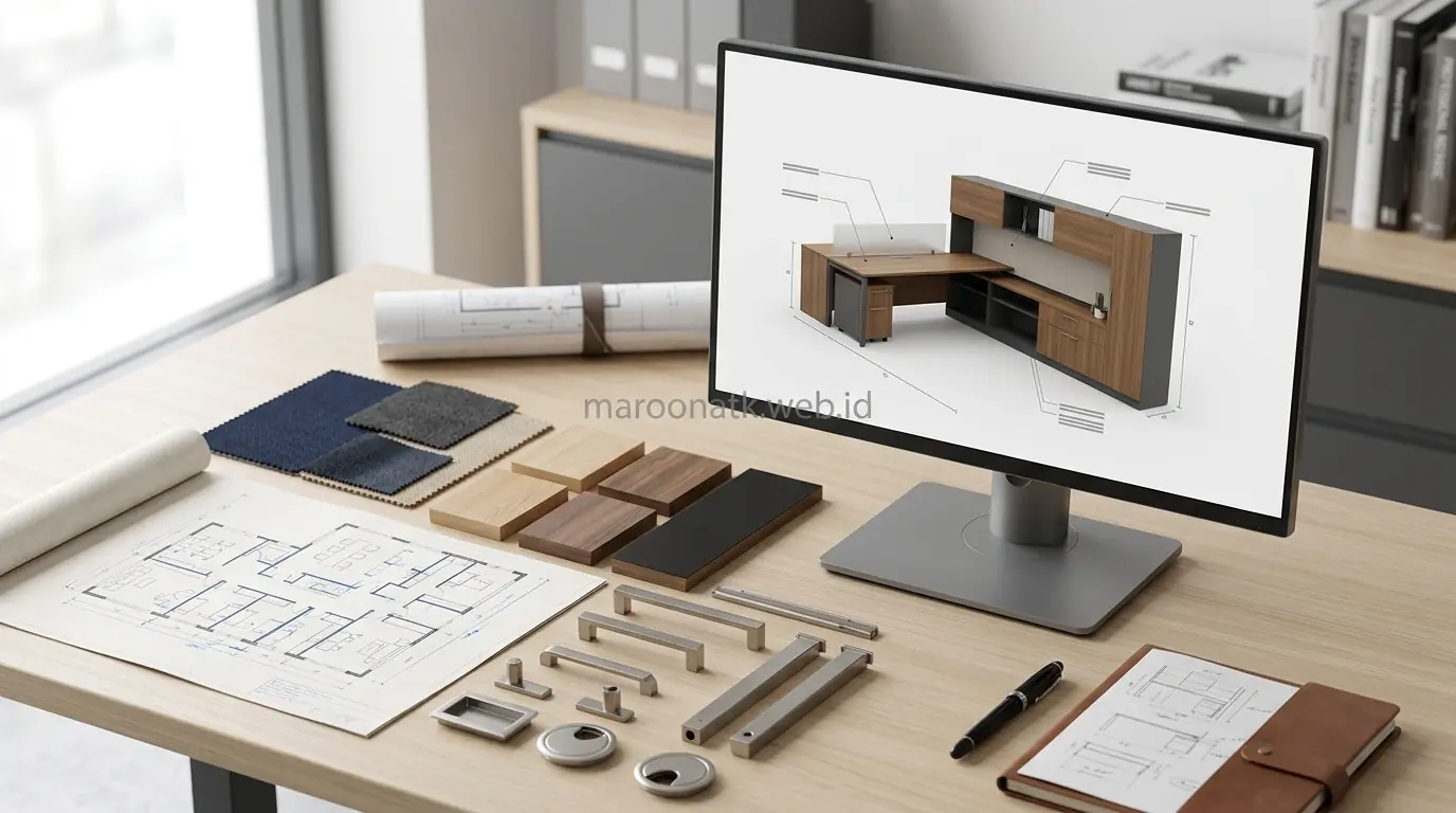 Konsep Perencanaan Material dan Desain 3D Custom Furniture Kantor