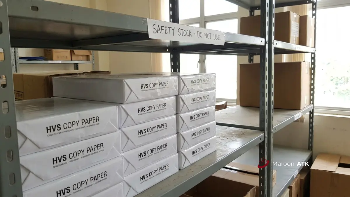 Tumpukan kertas HVS sebagai contoh safety stock ATK kantor
