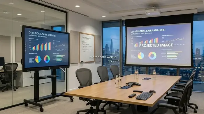 Komparasi Perangkat Smart Board dan Proyektor Ruang Rapat Modern