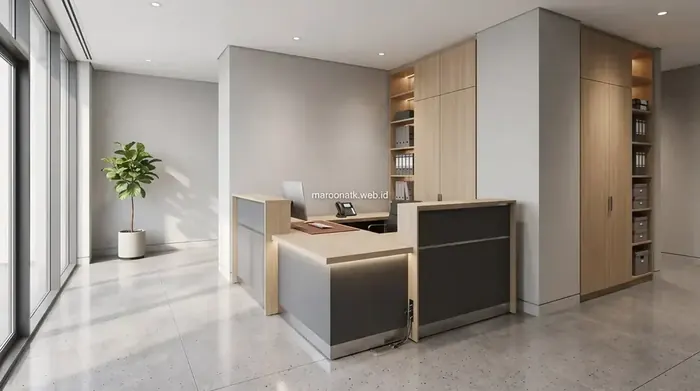 Sistem Custom Furniture Kantor: Meja Resepsionis & Kabinet Arsip Minimalis